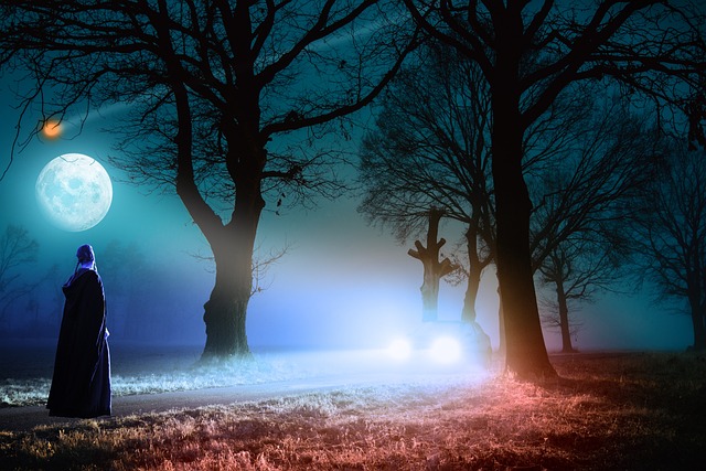 dawn, trees, road, car, night, full moon, car wallpapers, nature, woman, light, story, lighthouse, asteroid, picture - 4K 8K wallpaper background by Three-shots | Pix8K
