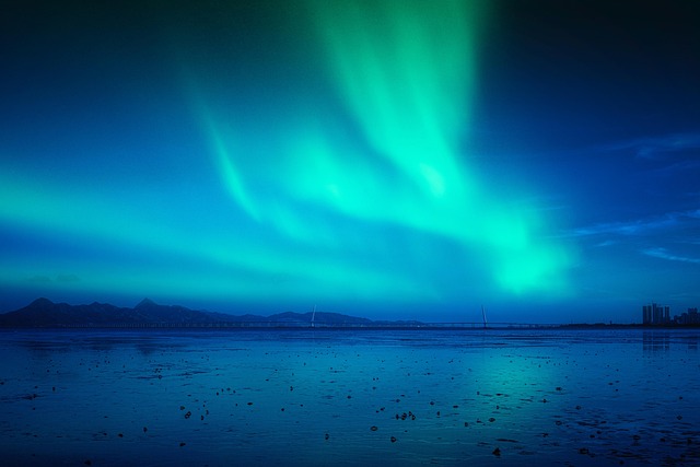 sea, night, sky, northern lights, sea bridge, skyline, nature, night sky, shenzhen bay, dreamy, photoshop, post-production, synthetic - 4K 8K wallpaper background by gdmoonkiller | Pix8K