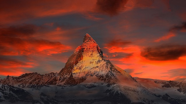 mountains, snow, sunset, dusk, nature, twilight, peak, summit, mountain top, mountain view, sky, clouds, snow mountains, switzerland, zermatt, matterhorn, alpine, gornergrat, monte rosa, landscape, snow matterhorn, high mountains, valais - 4K 8K wallpaper background by klausdie | Pix8K