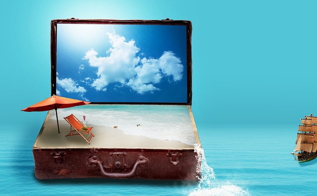 fantasy, to travel, travel, vacations, suitcase, sea, beach, luggage, dreams, holiday plans, nature, travel plans, surreal, imagination, image montage - 4K 8K wallpaper background by Darkmoon_Art | Pix8K