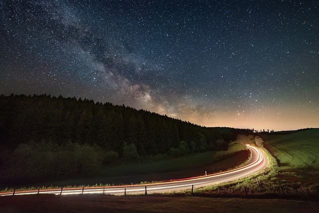 night, milky way, road, light traces, starry sky, automobile, ride, headlights, dark, long exposure, mountains, landscape, nature, galaxy, traffic, astro, light trail, night photography, night sky - 4K 8K wallpaper background by EvgeniT | Pix8K