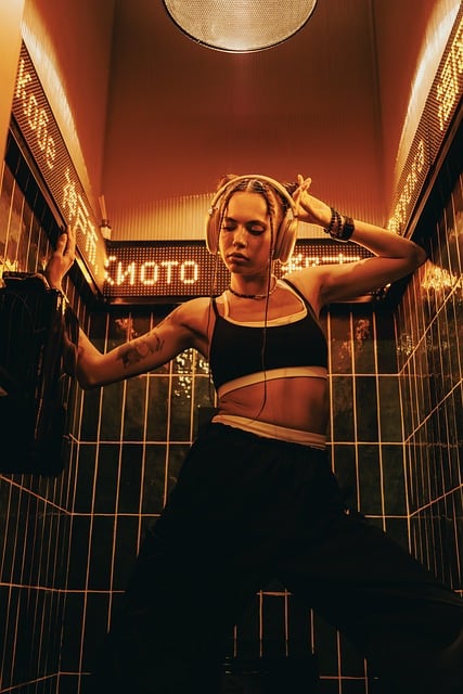 woman, headphones, dance, club, fashion, urban, expression, lighting, tiles, entertainment, nightlife, emotion, youth, retro, pose, tattoo, hip hop, soundtrack, cooling, fan, advertisement - 4K 8K wallpaper background by Daniil_Kondrashin | Pix8K