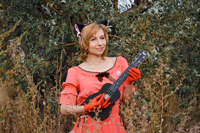 model, female, female model, portrait, woman, girl, lady, fashion, pet, style, wardrobe, modeling, pose, posing, guitar, ukulele, cosplay, anime, cat, image, costume, pink, animal, ears, fields, meadows, outdoors, nature - 4K 8K wallpaper background by Sunriseforever | Pix8K