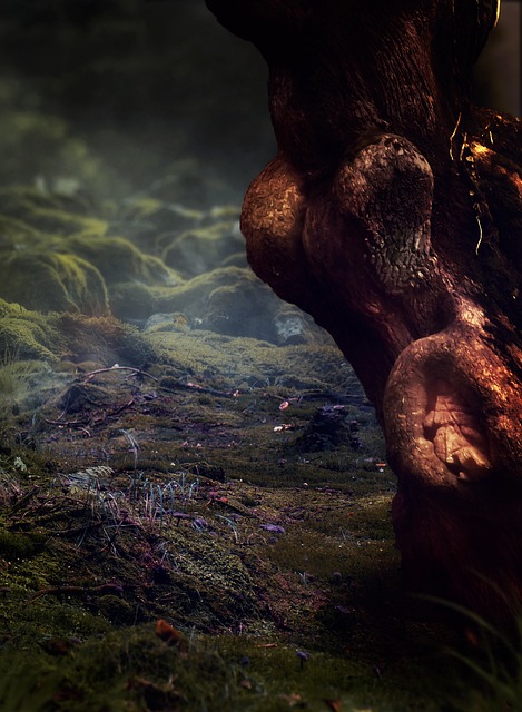 fantasy, background image, tree, forest, moss, mushrooms, knurled, lighting mood, fog, image manipulation, mystical, fantasy picture, the atmosphere, surreal, grass, fairytale, mysterious, emotion, mood, template, eve, dark, meadow, nature, branches, iphone wallpaper - 4K 8K wallpaper background by Darkmoon_Art | Pix8K