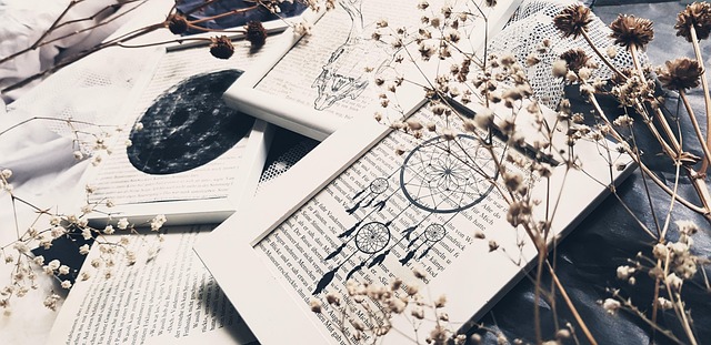 moon, dream catcher, a book, picture, picture frame, frame, vintage, old, retro, wedding, decoration, decor, deco, full moon, setup, space, wall, books, book pages, read, literature, dream catcher, dream catcher, dream catcher, dream catcher, dream catcher - 4K 8K wallpaper background by Mia_Teegan | Pix8K