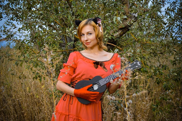 model, female, female model, pet, portrait, woman, girl, lady, fashion, style, wardrobe, modeling, pose, posing, guitar, ukulele, cosplay, anime, cat, image, costume, pink, ears, fields, meadows, outdoors, animal, nature - 4K 8K wallpaper background by Sunriseforever | Pix8K