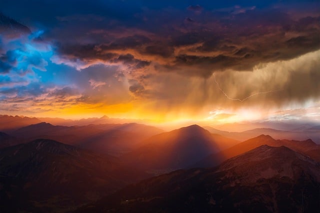mountains, sunset, storm, weather, clouds, ray, darling, rain, lighting, nature, landscape - 4K 8K wallpaper background by ELG21 | Pix8K