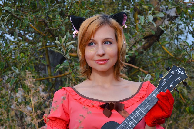 model, female, female model, portrait, woman, girl, lady, fashion, animal, style, wardrobe, modeling, pose, posing, guitar, ukulele, pet, cosplay, anime, cat, image, costume, pink, ears, fields, meadows, outdoors, nature - 4K 8K wallpaper background by Sunriseforever | Pix8K