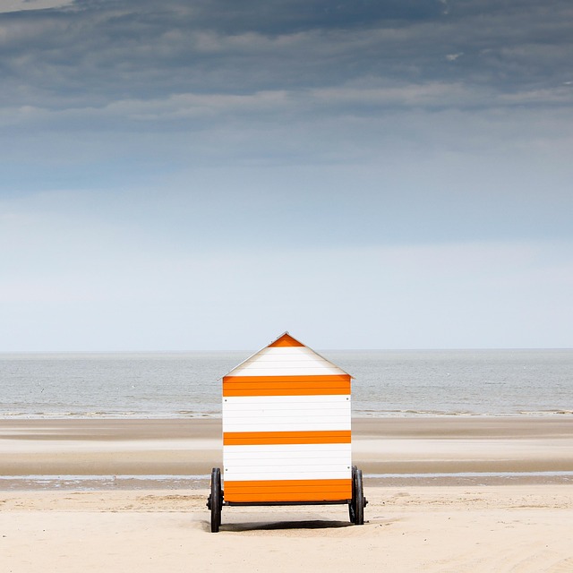 beach, nature, sea, water, sand, landscape, vacations, kiosk, minimal, gastronomy, Belgium, De Haan, Flanders - 4K 8K wallpaper background by CapeCom | Pix8K