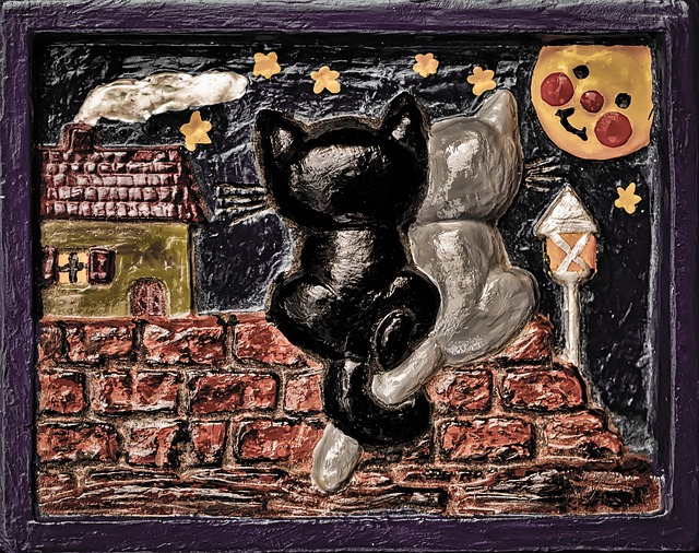 picture, relief, hand painted, plaster, cast, handwork, relief image, cats, moonlight, cute - 4K 8K wallpaper background by Alexas_Fotos | Pix8K
