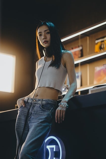 woman, dj, music, headphones, jeans, girl, nightclub, music mixing, spotlight, stylish, fashion, youth, modern, party, relaxed, silver bracelet, hot summer evening, metal plate, fluorescent lights - 4K 8K wallpaper background by em0rix | Pix8K