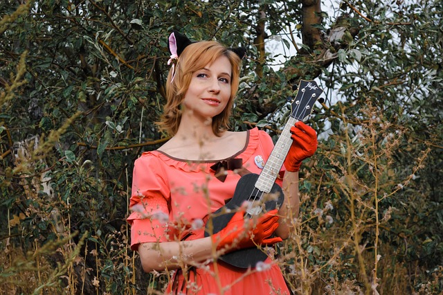 model, animal, female, female model, portrait, woman, girl, lady, fashion, style, wardrobe, modeling, pose, posing, guitar, ukulele, cosplay, anime, cat, image, pet, costume, pink, ears, fields, meadows, outdoors, nature - 4K 8K wallpaper background by Sunriseforever | Pix8K